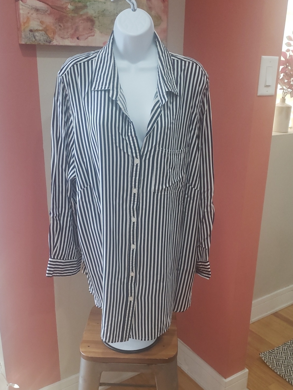 Velvet Heart Striped Dark Navt  & White Women's Button-Up Shirt, Size 3X